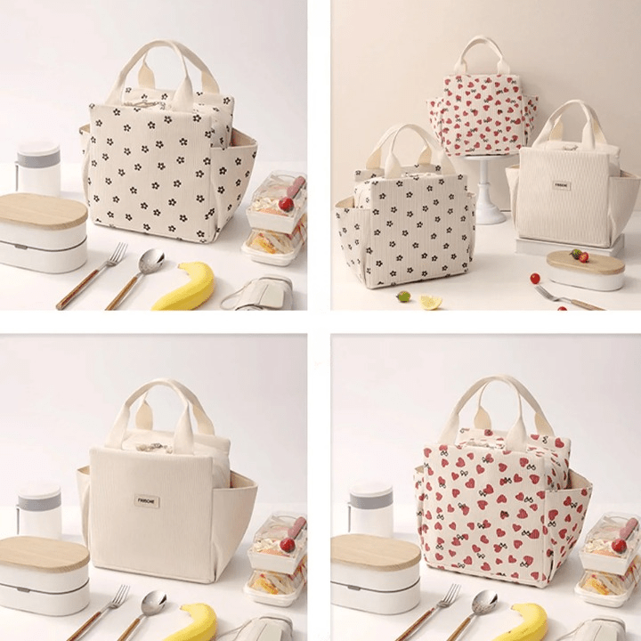 Sac Isotherme Femme Imprimé Petites Fleurs Noires